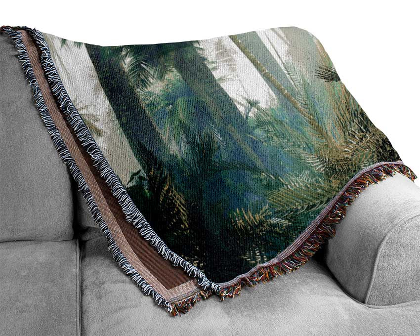 Green ancient forest Woven Blanket