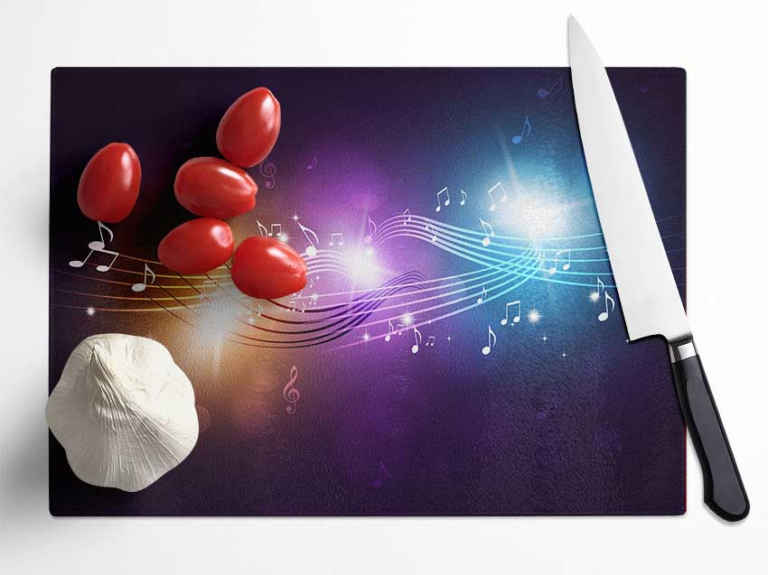 Musical notes on coloured spectrum Glass Chopping Board