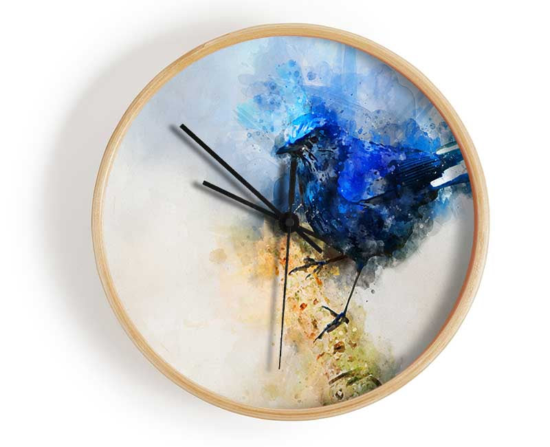 Blue watercolour bird on branch Clock - Wallart-Direct UK