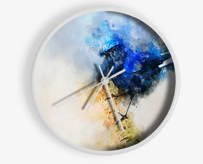 Blue watercolour bird on branch Clock - Wallart-Direct UK