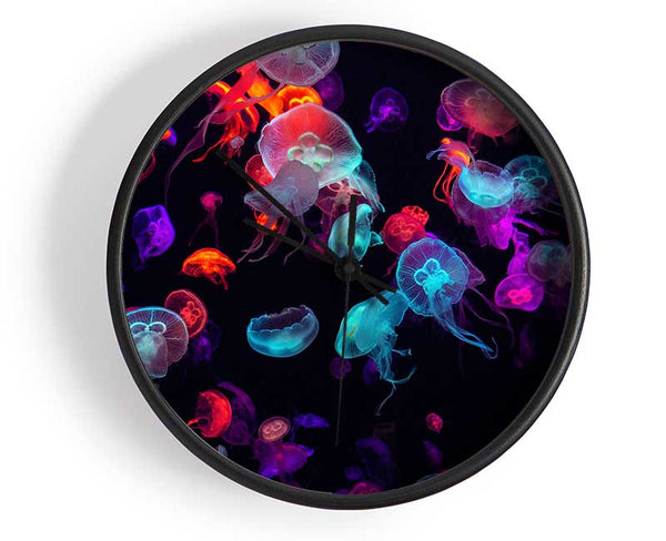 Neon Jellyfish frenzy Clock - Wallart-Direct UK