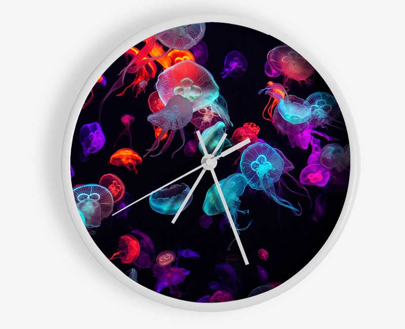 Neon Jellyfish frenzy Clock - Wallart-Direct UK