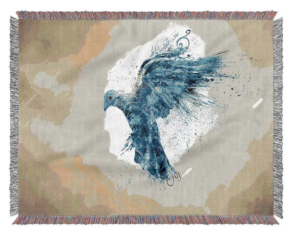 Blue bird illustrations flight Woven Blanket