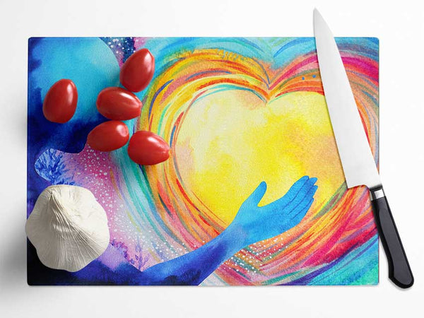 Water colour warming heart Glass Chopping Board