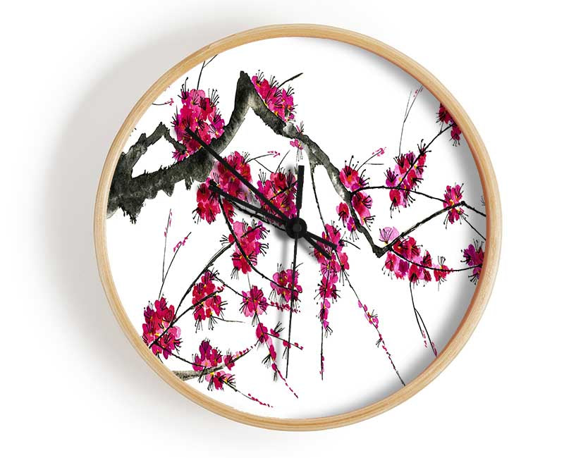 Cherry blossom illustration Clock - Wallart-Direct UK