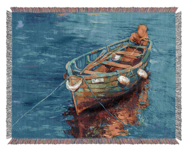 Fishing boat illiustration Woven Blanket