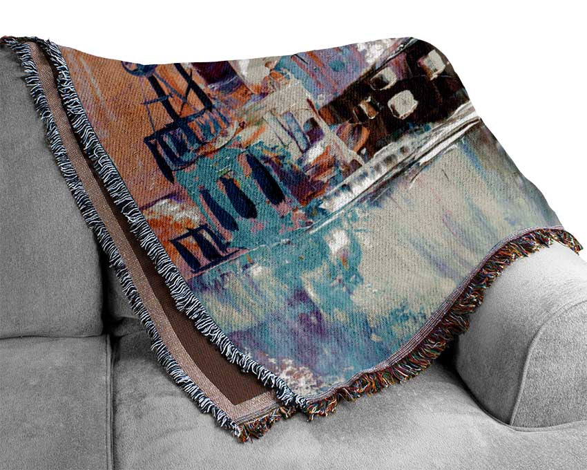 Thick painted city illiustration Woven Blanket