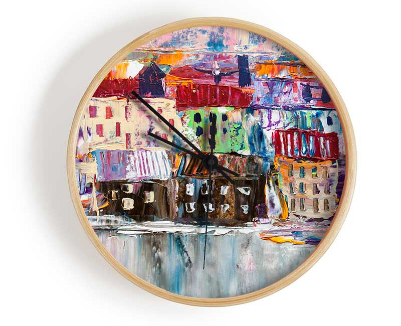 Thick painted city illiustration Clock - Wallart-Direct UK