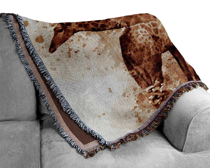 Brown watercolour tea stain giraffe Woven Blanket