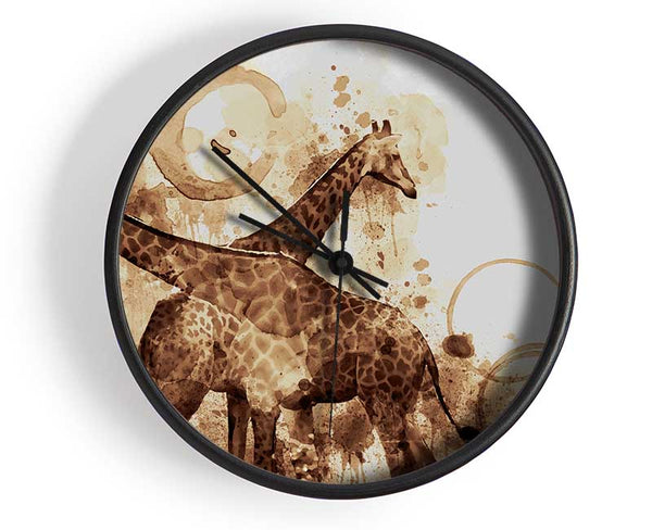 Brown watercolour tea stain giraffe Clock - Wallart-Direct UK