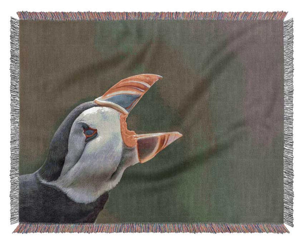 Puffin sounding the alarm Woven Blanket