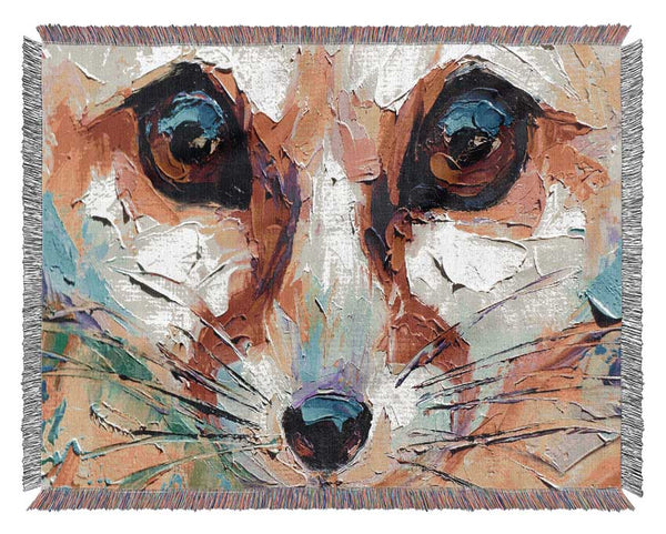 Close Up Fox Painting Woven Blanket