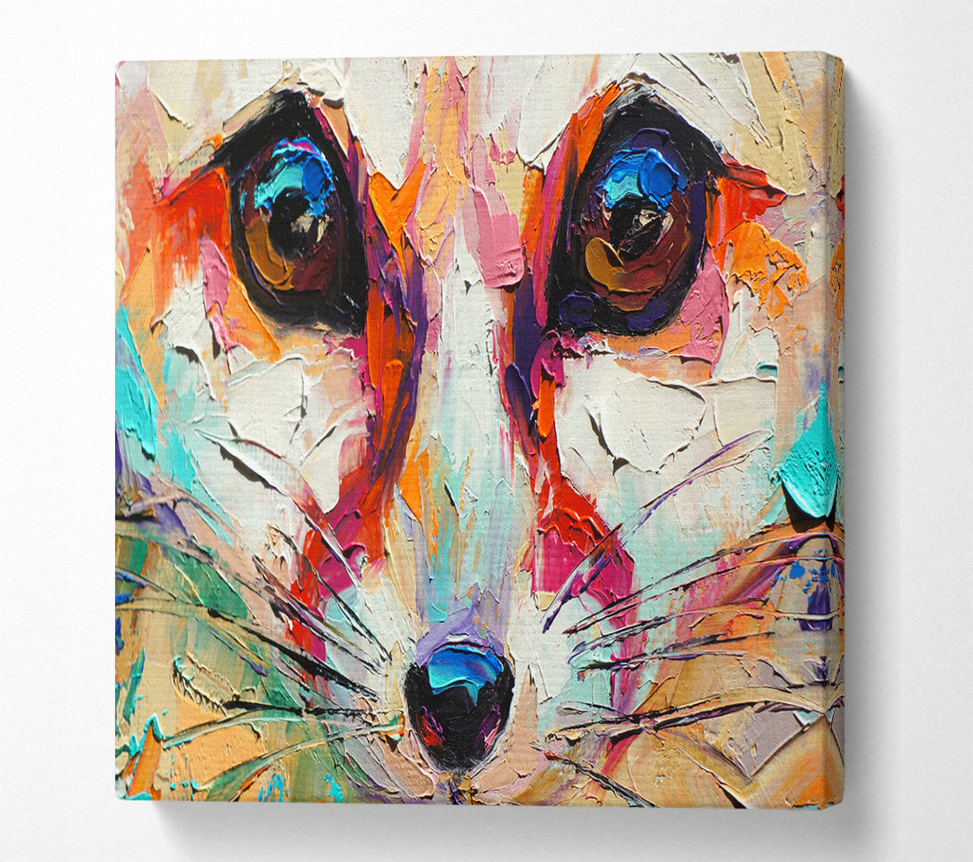 A Square Canvas Print Showing Close Up Fox Painting Square Wall Art