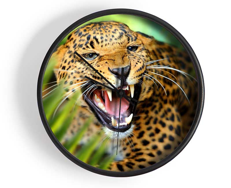 Fierce leopard in the grass Clock - Wallart-Direct UK