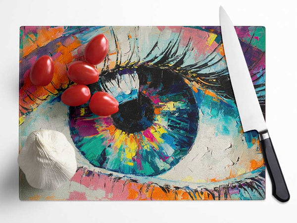 Detailed eye up close acrylic paints Glass Chopping Board