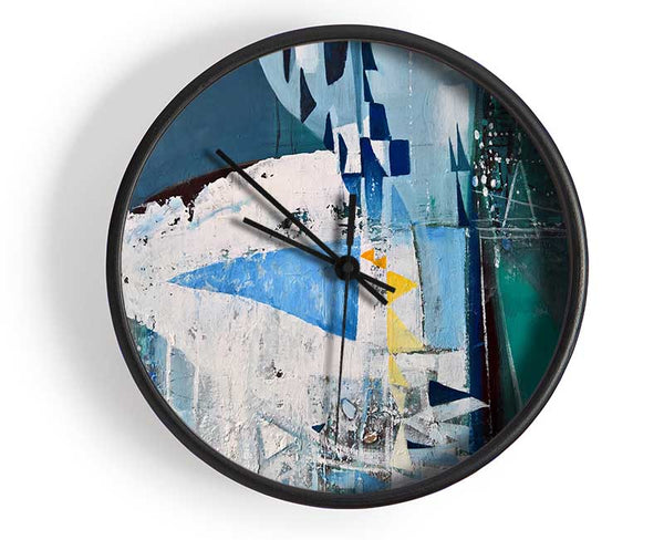 Teal and blue cold shapes Clock - Wallart-Direct UK