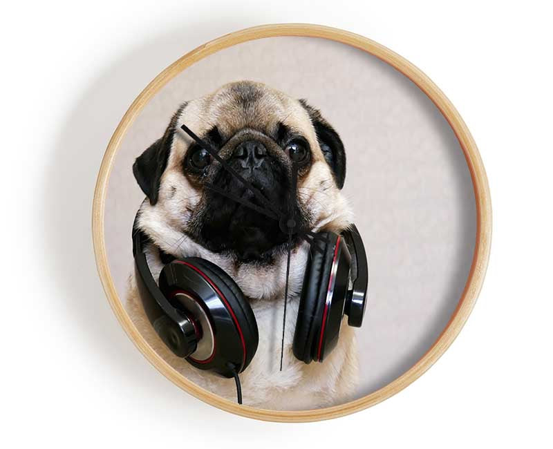 Cool pug wearing headphones Clock - Wallart-Direct UK