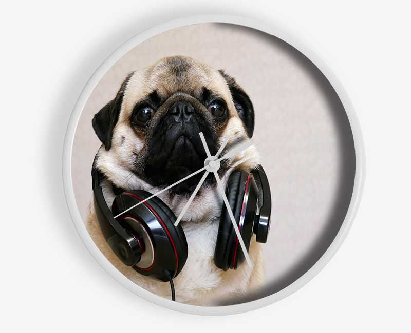 Cool pug wearing headphones Clock - Wallart-Direct UK