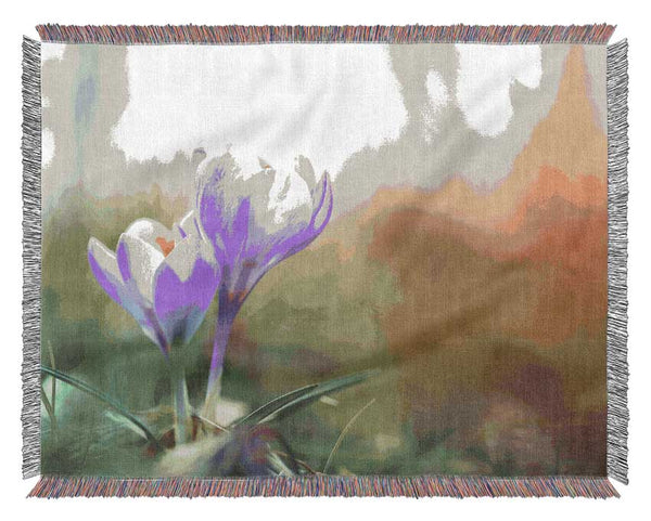 Purple crocus in soft focus Woven Blanket