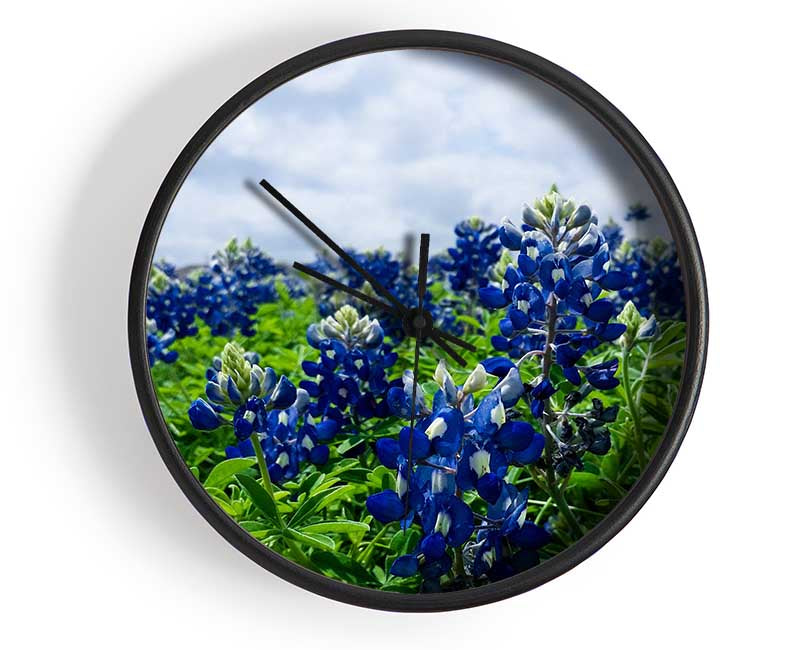 Bue flowers on green stems Clock - Wallart-Direct UK