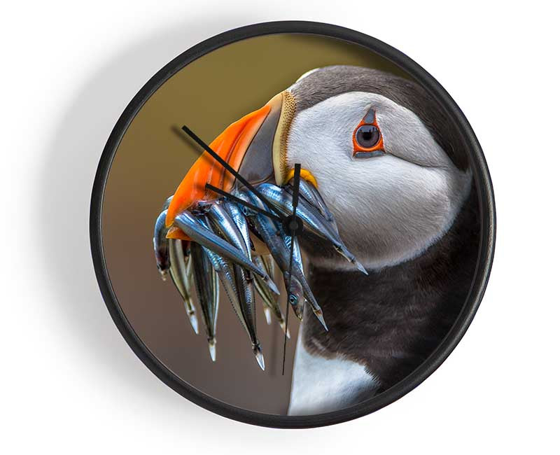 Puffin with a mouthall of fish Clock - Wallart-Direct UK