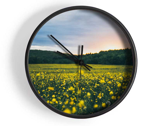 Surreal field of yellow flowers Clock - Wallart-Direct UK