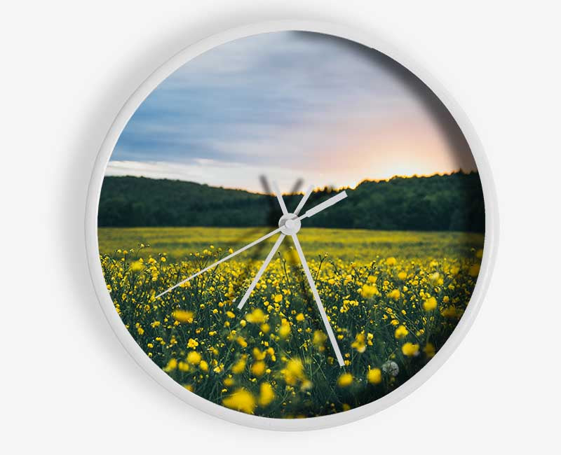 Surreal field of yellow flowers Clock - Wallart-Direct UK