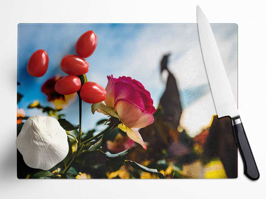 Red rose sunning Glass Chopping Board