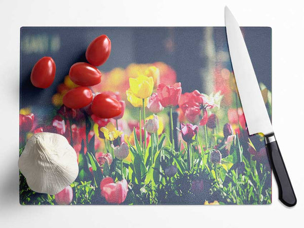 Low contrast tulips Glass Chopping Board