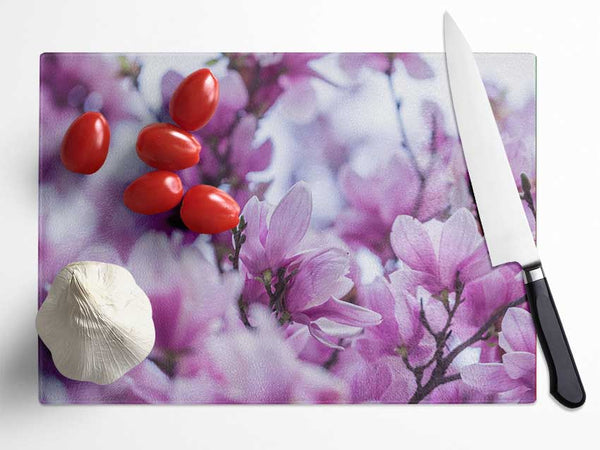 Lilac flowers striking detail Glass Chopping Board