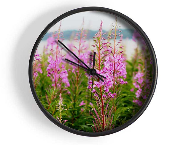 pink flowers in front of the stream Clock - Wallart-Direct UK