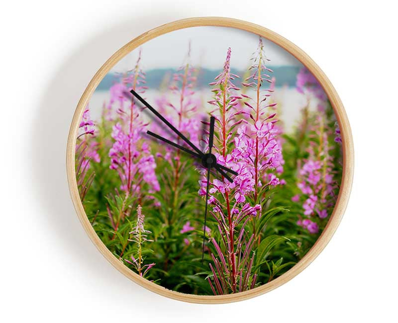 pink flowers in front of the stream Clock - Wallart-Direct UK