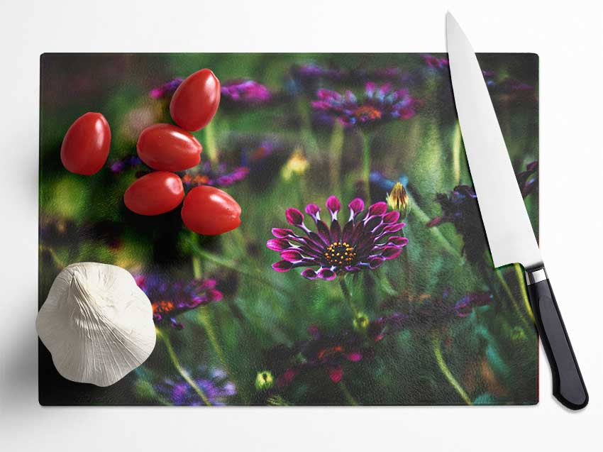 Star flowers suspending off the ground Glass Chopping Board