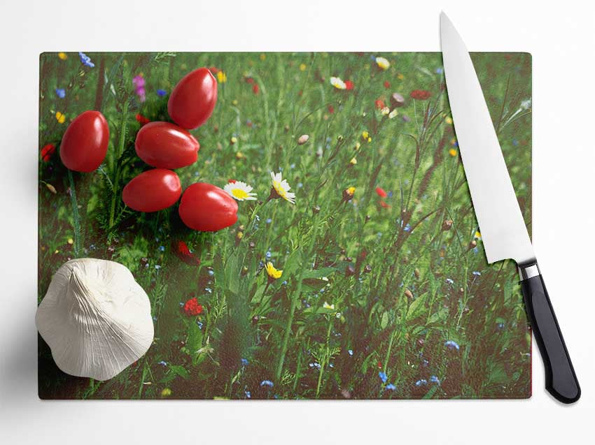 Springtime flowers greenery Glass Chopping Board