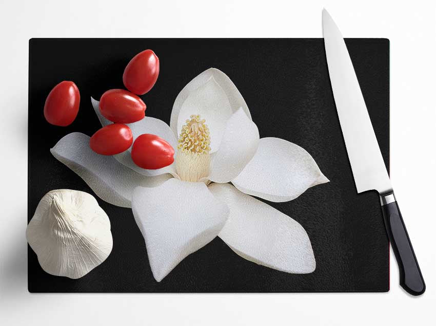 White flower on black delicate Glass Chopping Board