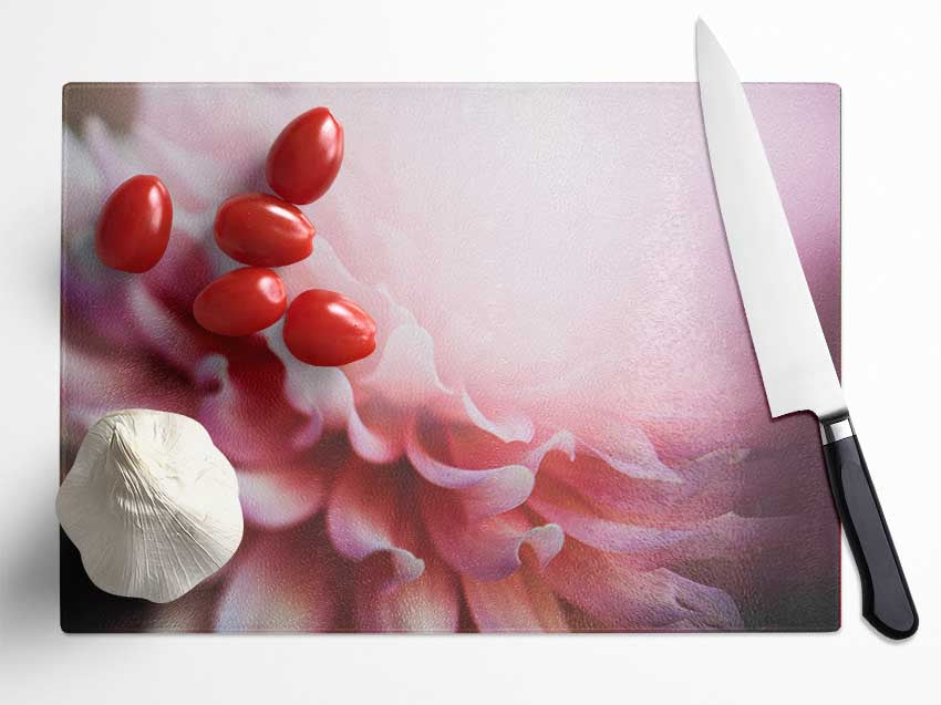 pink flower opening inside Glass Chopping Board