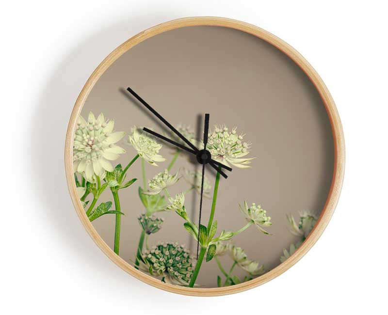 White flowes on the grey Clock - Wallart-Direct UK