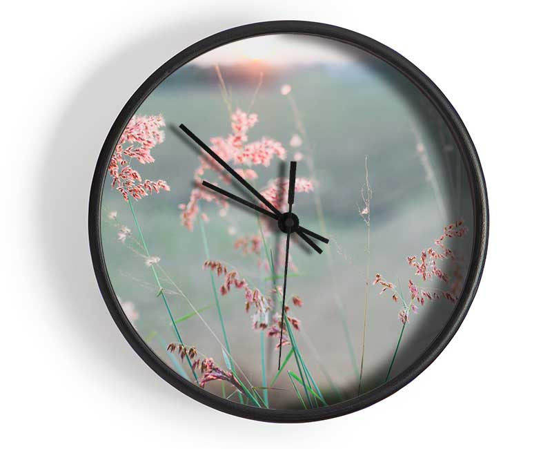 Peach coloured flowers in the morning meadow Clock - Wallart-Direct UK