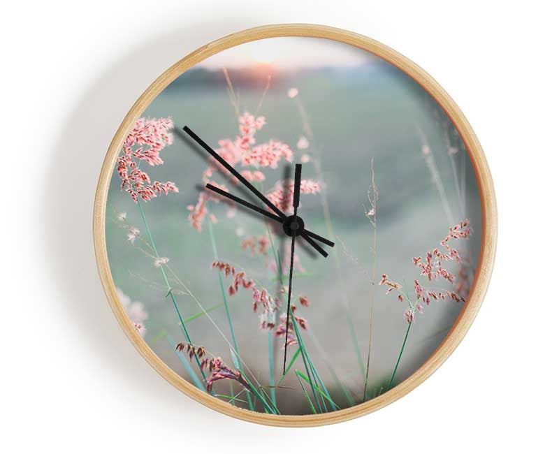 Peach coloured flowers in the morning meadow Clock - Wallart-Direct UK