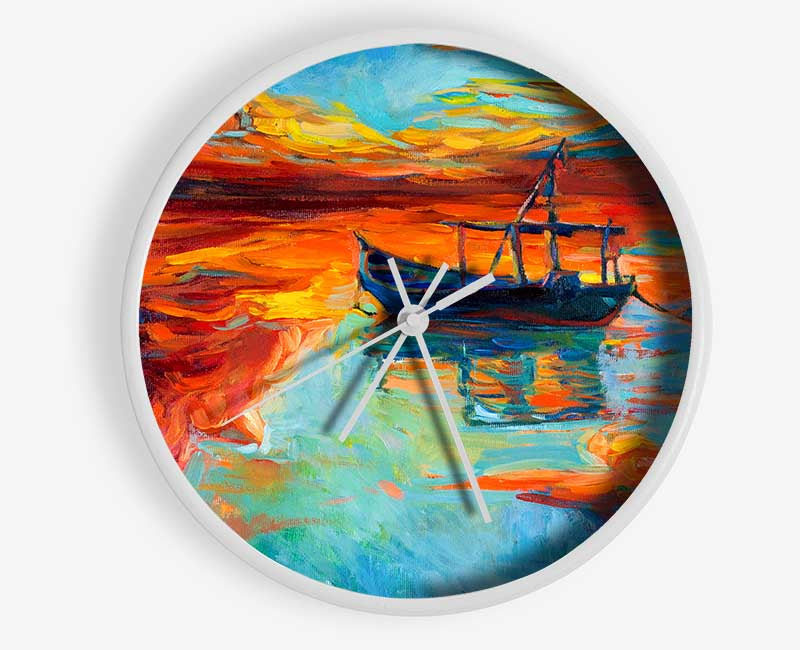 Row boat on the horizon of colour Clock - Wallart-Direct UK