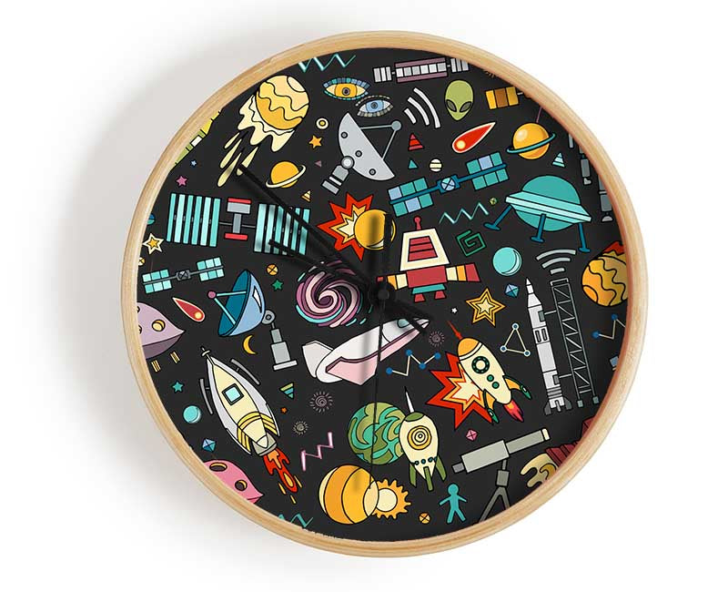 Spaceships and UFOS Clock - Wallart-Direct UK