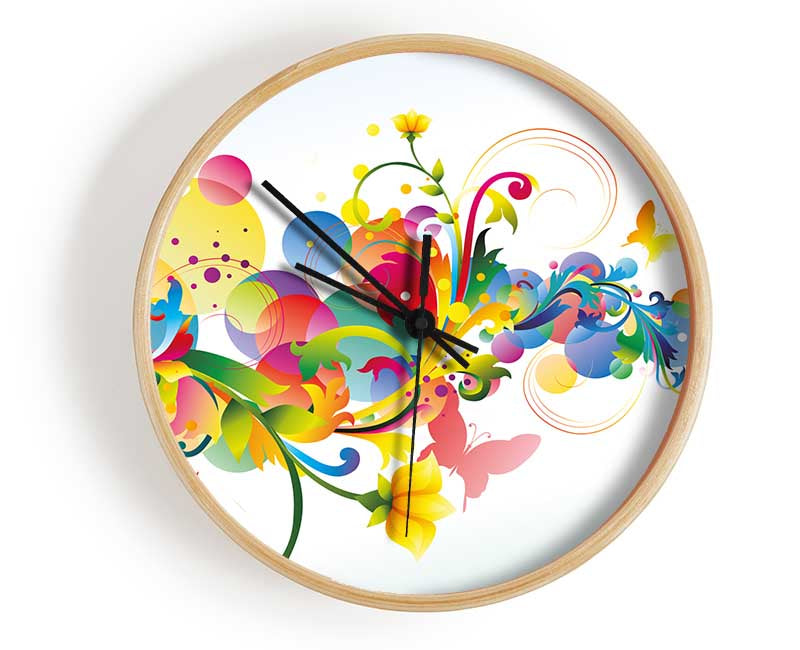 Flowing shapes of spring Clock - Wallart-Direct UK