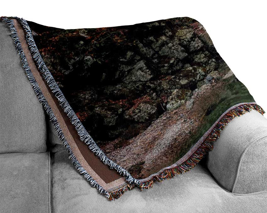 Green woodland stream walk Woven Blanket