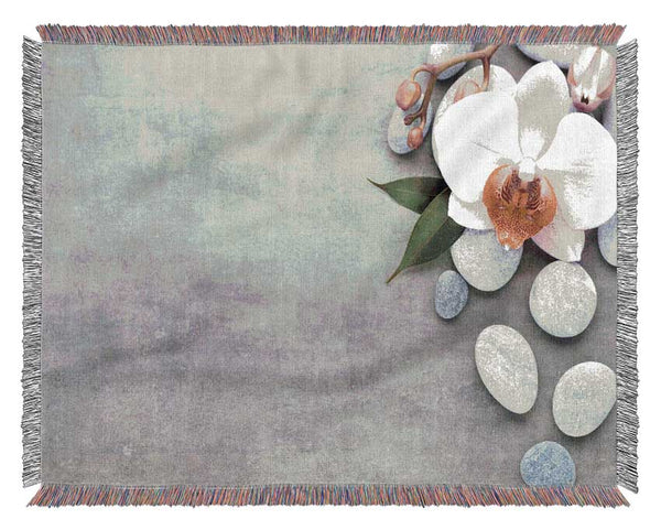 Orchid beauty zen stones Woven Blanket