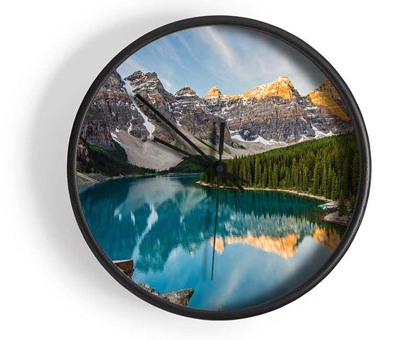 Crystal clear lake in the mountain range Clock - Wallart-Direct UK