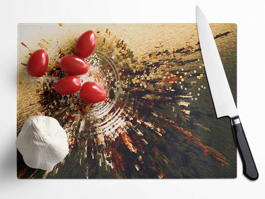 Circular explosion of cubes Glass Chopping Board