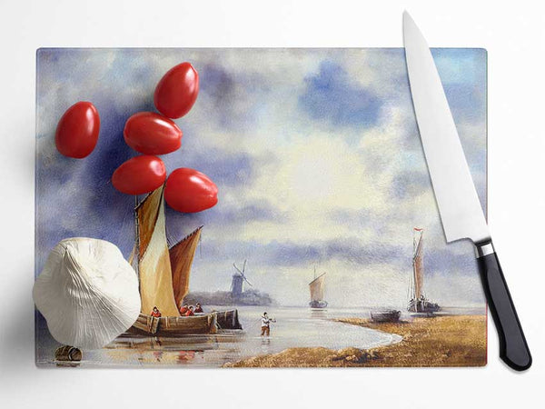 Preparing to dock boat illustration Glass Chopping Board