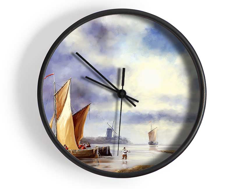 Preparing to dock boat illustration Clock - Wallart-Direct UK