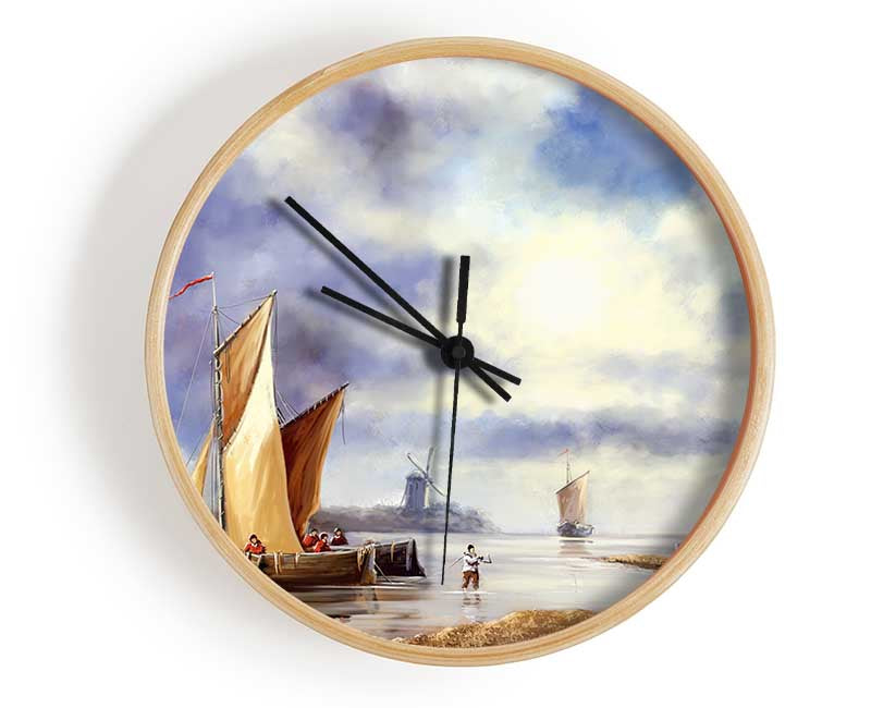 Preparing to dock boat illustration Clock - Wallart-Direct UK