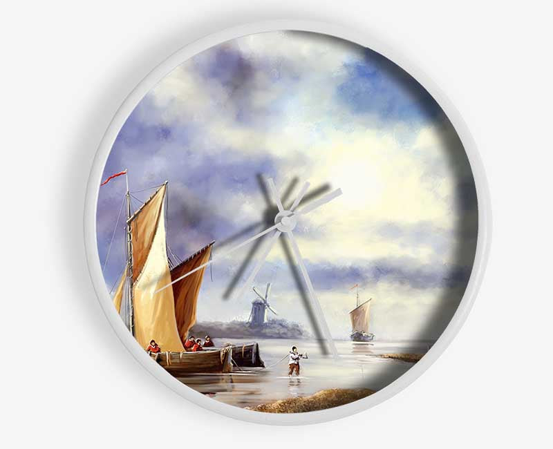 Preparing to dock boat illustration Clock - Wallart-Direct UK